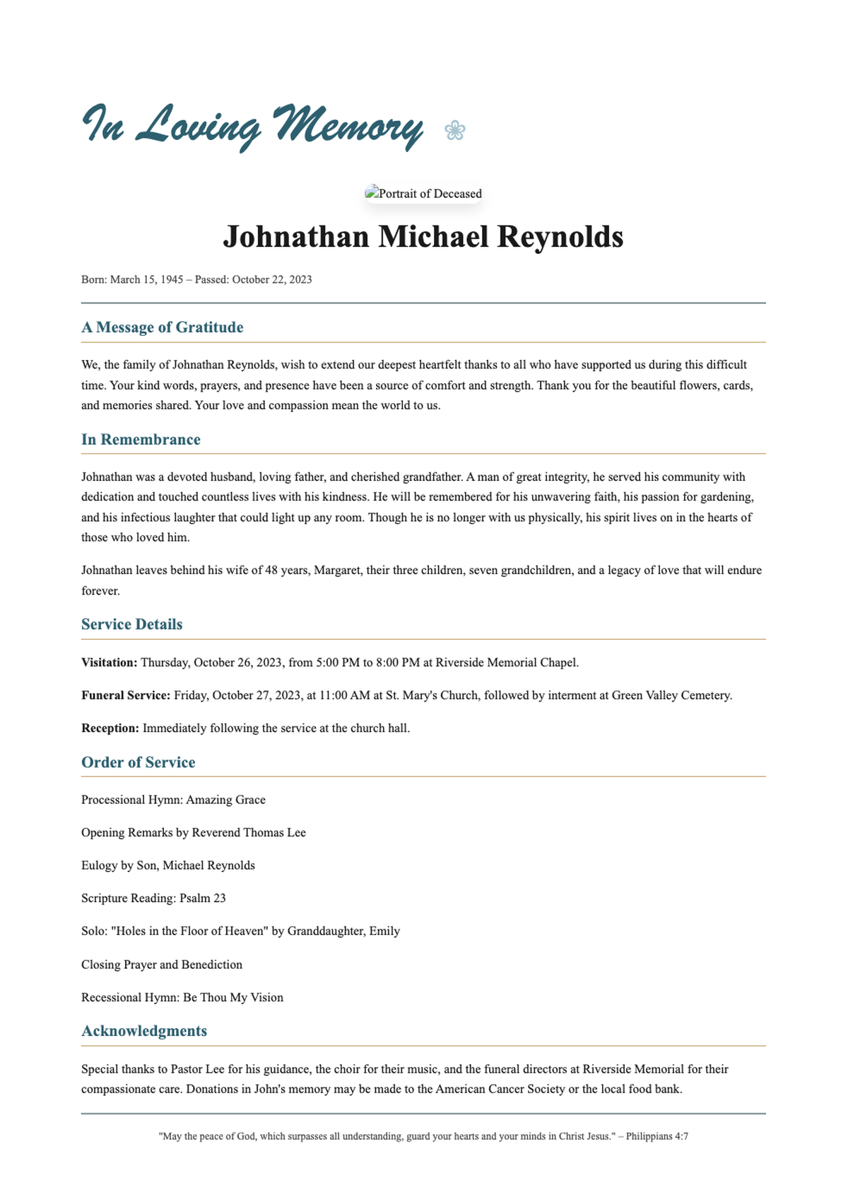 Elegant memorial card with floral design and photo for Jeniffer Roberts_variant_3